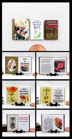 GARDEN BOOK SET 3 Pc Miniature 1/12 Scale Readable Illustrated Books Botanical Magazine Gardening for Beginners Rose Growing GARDEN BOOK SET 3 Pc Miniature 1/12 Scale Readable Illustrated Books Botanical Magazine Gardening for Beginners Rose Growing