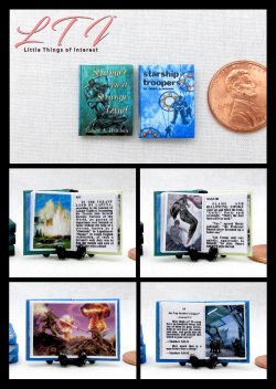ROBERT A. HEINLEIN SET 2 Pc Miniature 1/12 Scale Readable Illustrated Books Science Fiction Starship Troopers Stranger In A Strange Land ROBERT A. HEINLEIN SET 2 Pc Miniature 1/12 Scale Readable Illustrated Books Science Fiction Starship Troopers Stranger In A Strange Land